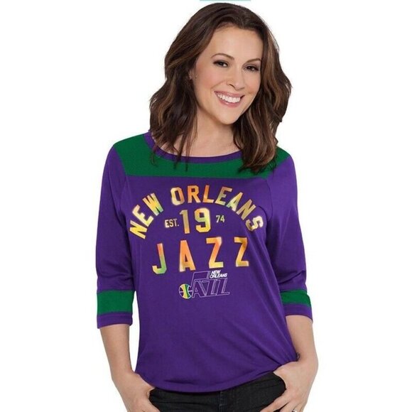 NBA Throwback New Orleans Jazz Women's M Kickoff T-Shirt 3/4 Sleeve Touch Purple - Picture 2 of 4